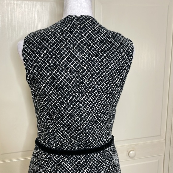 HELENA Women’s Tweed Houndstooth Sheath Dress With Velvet Bow Belt - Picture 8 of 13